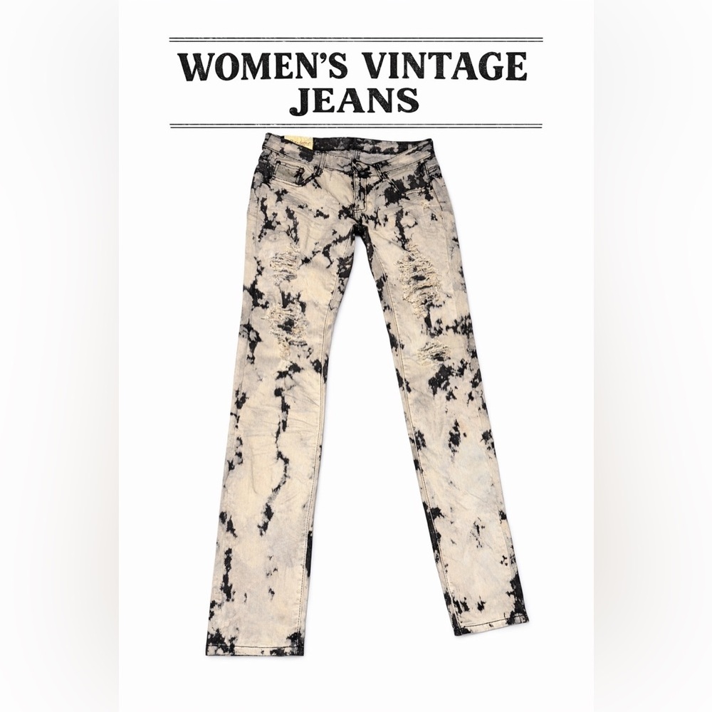 Women’s Vintage Tie Dye Distressed Jeans Size 30 Y2K Grunge Skinny Denim